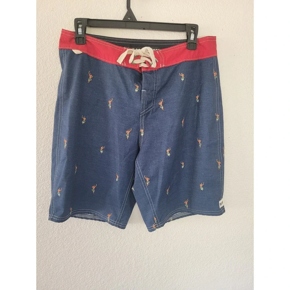 REEF‎ Men's Boardshorts Size 30 To Trip On Blue Hula Dancer Swim Trunks #5